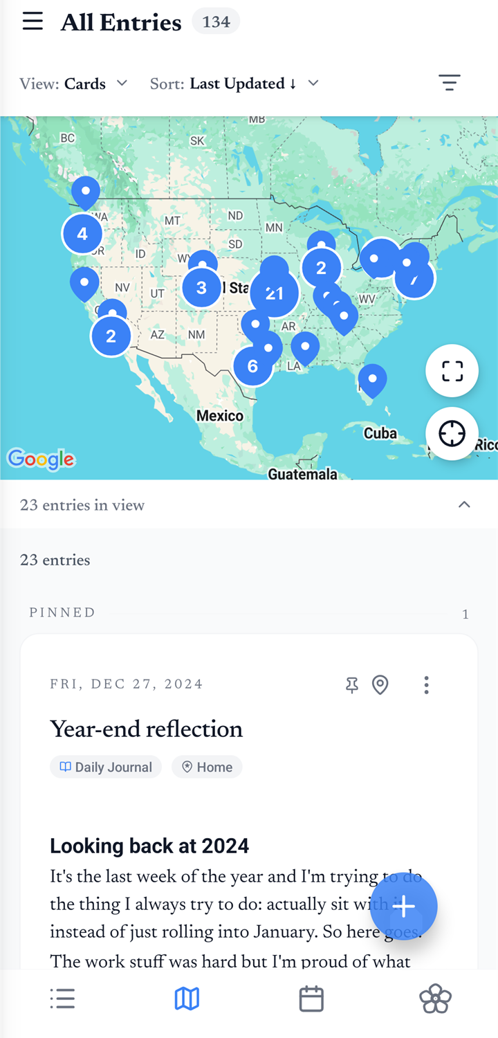 Trace map view with saved places