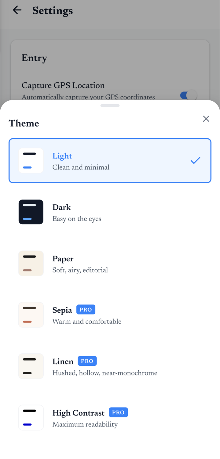 Trace theme picker